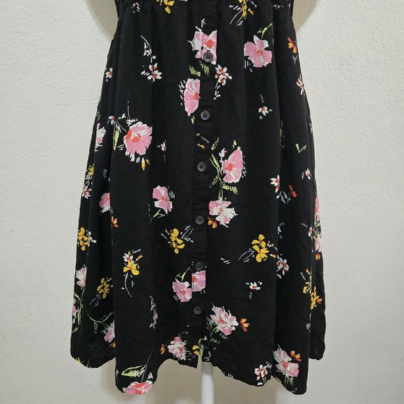 FREE PEOPLE Greatest Day Floral Dress Black Pink Yellow Smocked Waist Medium - Picture 4 of 16